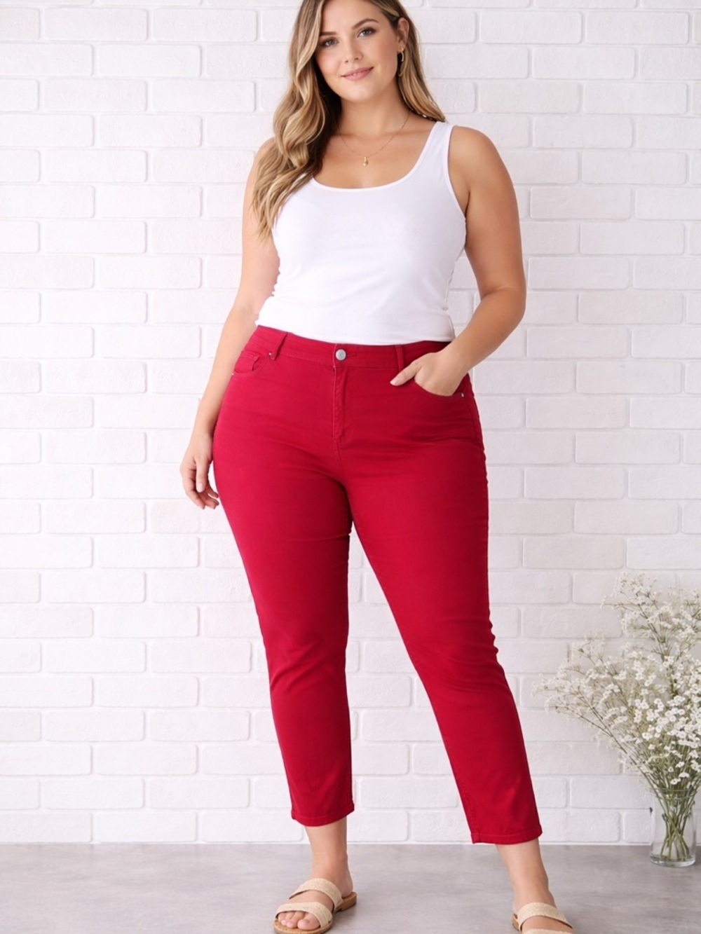 Lane Bryant Red Skinny High Waist Ankle Length Jeans Size 20